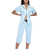 EA'S SECRET Cotton Pajamas for Women Pjs Capri Pajama Sleepwear Button Down Short Sleeve Loungewear Set Sleepwear For Women
