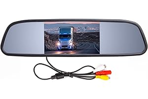 Yasoca 4.3 inch Car Video Monitor Auto Rear View Mirror LCD Screen 12V-24V Universal Mount Clip-On Current Mirror for Backup Camera/Front Camera/Media Player/Safety Driving 2 Ways RCA Input