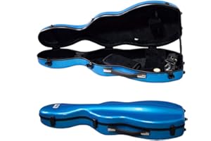 VIOLIN CASE-PAITITI Cello Shaped Full Size Durable Super Light Fiber Glass Violin Case with Hygrometer Backpackable (Blue)