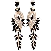 fxmimior Bohemian Fashion Women Black Rhinestone Geometry Circle Tassels Earrings Statement Drop Sparkly Earrings Simple Black Dangle Earrings Gothic Halloween Party Prom Sexy Punk Black Earrings for Women (Black 6)