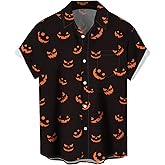 WHO IN SHOP Men's Halloween Shirts Cute Scary Horror Short Sleeve Button Up Shirt