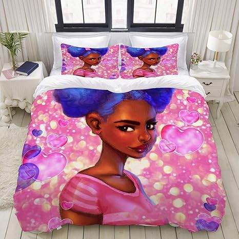 Amazon Nikivivi 布団カバーセット かわいいアフロアメリカンガール愛心パターンアフリカ女性プリント 敷布団カバー 布団カバー 優しい肌触り家庭用ベッド セミダブル 175 X 210cm 寝具カバーセット オンライン通販