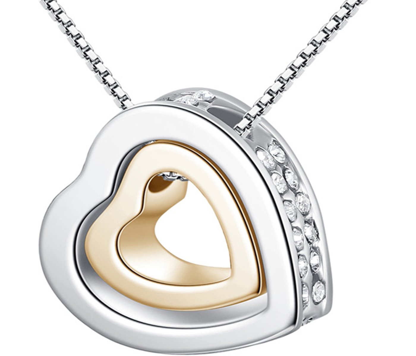 Double Love Heart Shape Pendant Necklace Made with SWAROVSKI Crystal for women