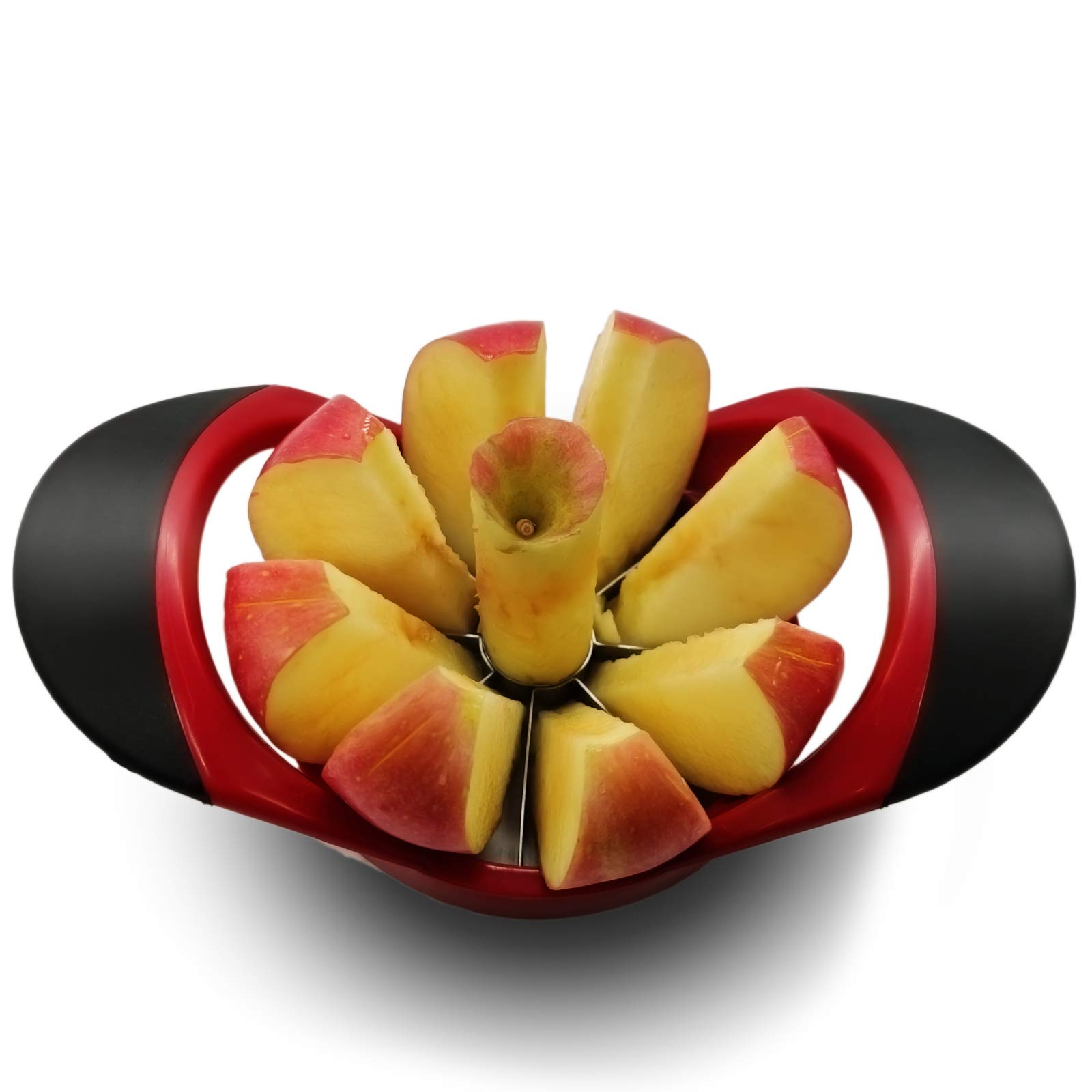 Beylos Easy Grip Apple Corer Slicer-Divider-Cutter-Wedger, Ergonomic Rubber Grip Handle, 8-Blades(Red Black)