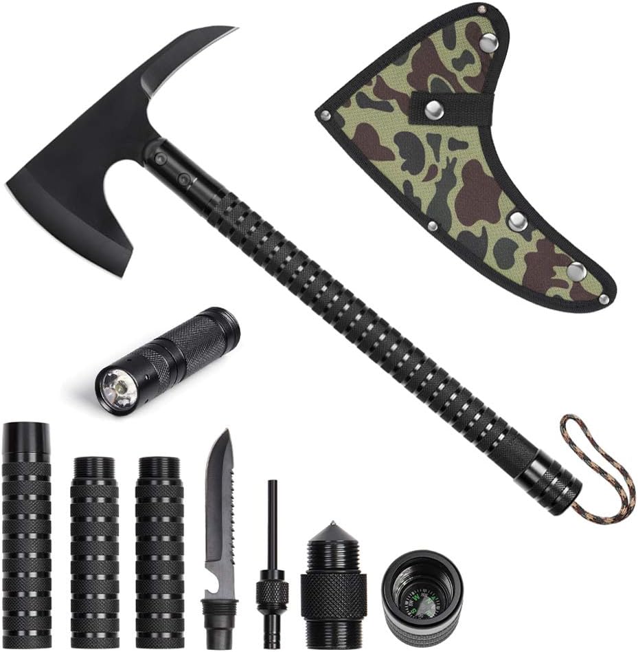 CASAVIDA Tactical Shovel Axe Survival Multitool, Folding Shovel Military Camping Axe Set for Camping Backpacking Entrenching Emergency