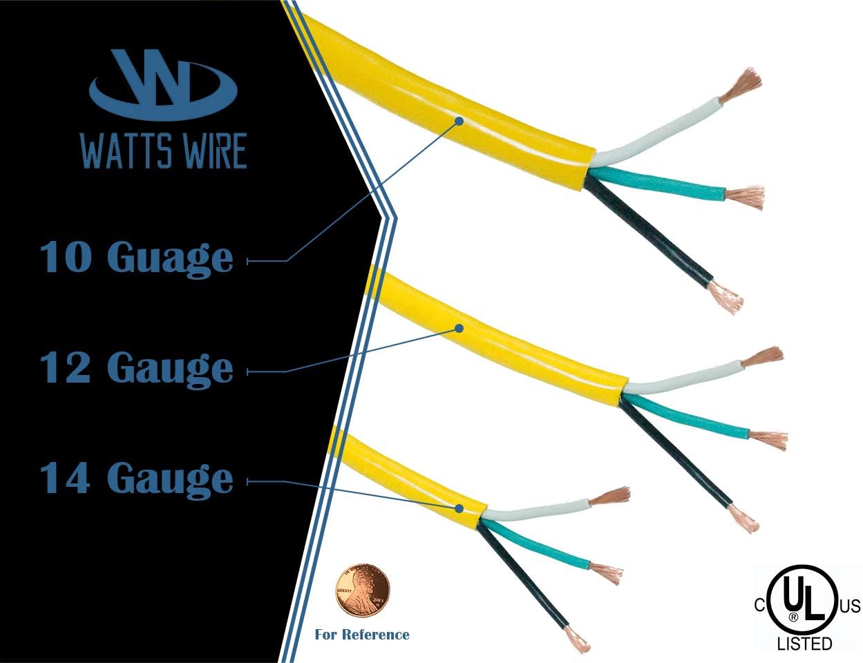 50-ft 10/3 Heavy Duty 3-Outlet Lighted SJTW Indoor/Outdoor Extension Cord by Watt's Wire - Yellow 50' 10-Gauge Grounded 15-Amp Three-Prong Power-Cord (50 foot 10-Awg) - - 