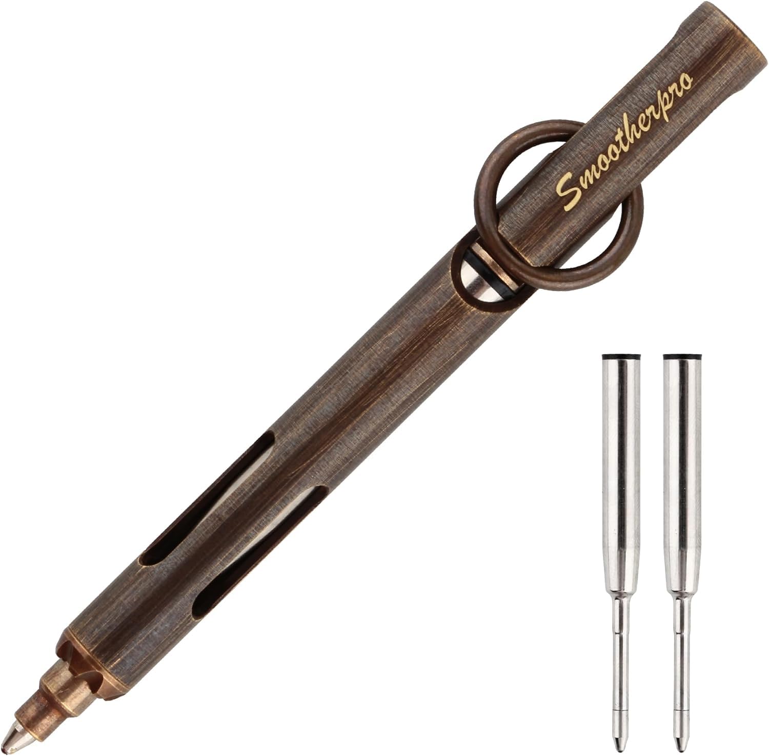 SMOOTHERPRO Solid Brass Ballpoint Pen Mini Lightweight Pen for Pocket Business Signature Color Retro Black (MN01B)