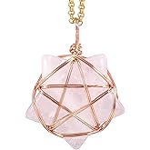 TUMBEELLUWA Crystal Star Pendant Necklace for Women Rose-Gold Copper Wire Wrapped Pentagram Star Stone Pendant with Chain