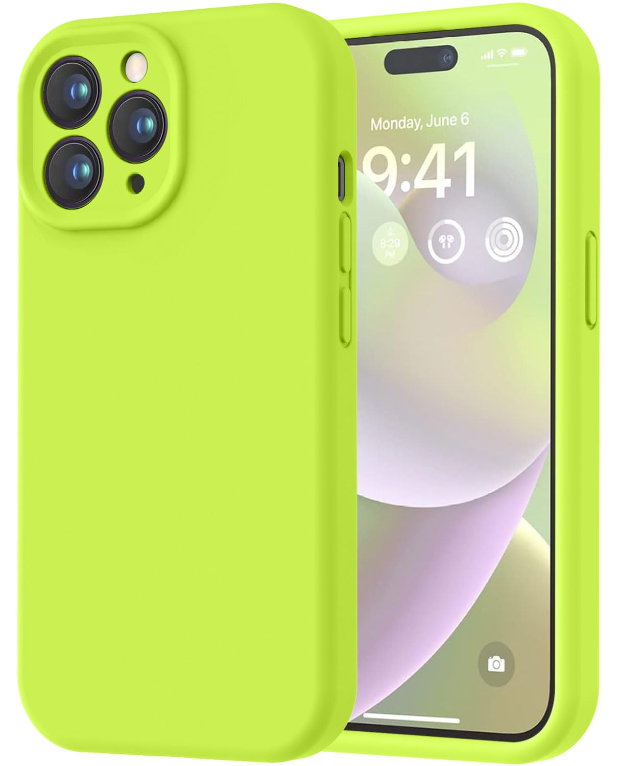 Photo 1 of LOVE 3000 Designed for iPhone 14 Pro Case, Premium Silicone with [Soft Anti-Scratch Microfiber Lining] Shockproof Protective Phone Case for Men Women Girls 6.1", Fluorescent Green