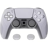 eXtremeRate PlayVital Samurai Edition Clear White Anti-Slip Controller Silicone Skin for ps5, Ergonomic Soft Rubber Protective Case for ps5 Controller with Clear White Thumb Stick Caps