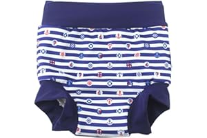 BABYPREG Leideur Baby Swim Nappies for Kids Cover Diaper High-Waisted Swimming Shorts (3-5 Years, Navy Stripe)
