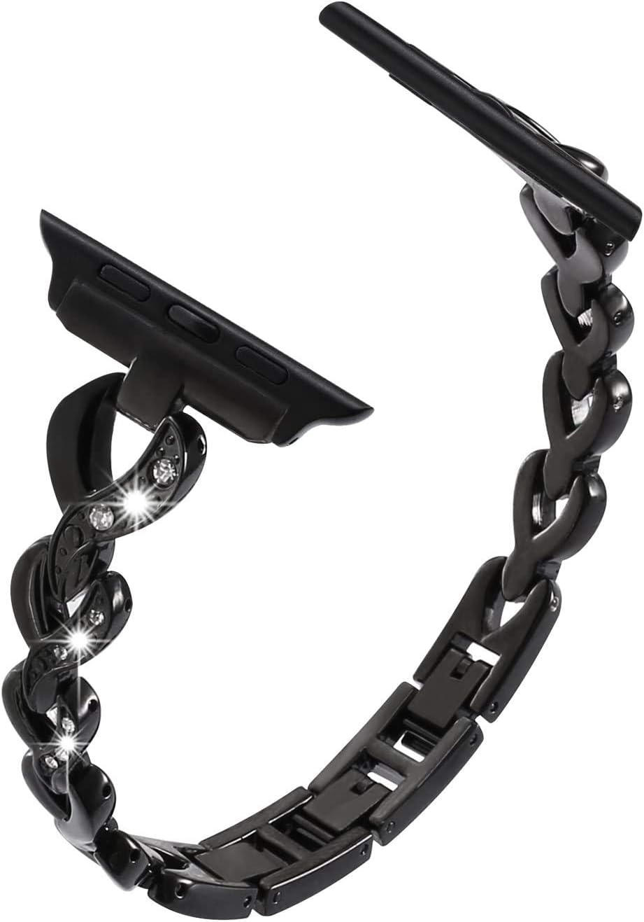 SaNgaiMEi Bracelet Compatible for Apple Watch Strap 38mm 40mm 41mm 42mm 44mm 45mm Women Metal Stainless Steel Rhinestone Iwatch Strap with Apple Watch Series SE/8/7/6/5/4/3/2/1 Band (38 - Image 3