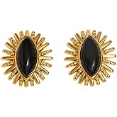 Geometric Oval Evil Eyes Stud Earrings for Women Black Natural Stone Lucky Charms Eyes Stainless Steel Studs Earrings Fashion Ear Jewelry