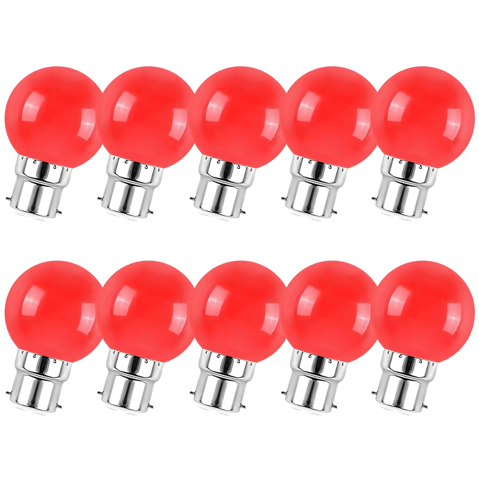 Jiotouhu 10x B22 Bayonet Cap LED Coloured Light Bulb Mini Globe Golfball Bulbs for Outdoor Patio Garden Party Christmas(Red)