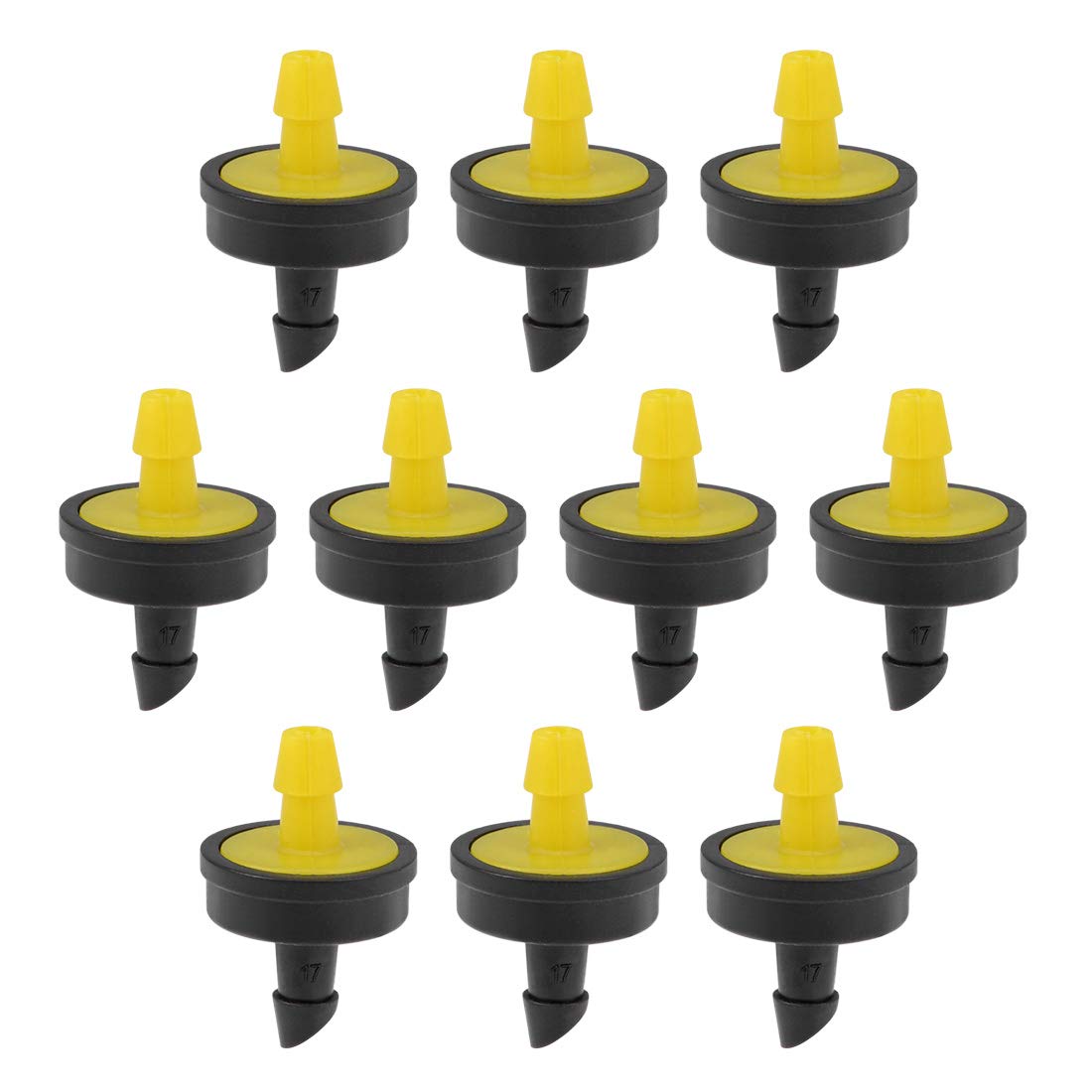 sourcing map Pressure Compensating Dripper 5GPH 20L/H Emitter for Garden Lawn Drip Irrigation with Barbed Hose Connector Plastic Yellow 20pcs