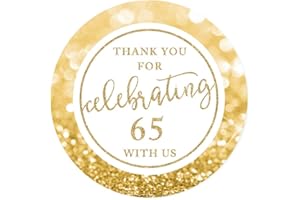 Andaz Press Glitzy Faux Gold Glitter Round Sticker Labels, Thank You for Celebrating 65 with Us, 65th Birthday or Anniversary, 40-Pack