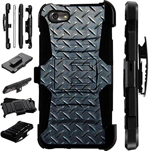 For ZTE ZFive G LTE Z557BL / ZTE ZFive C Z558VL / ZTE Avid 4 / ZTE Fanfare 3 / ZTE Blade Vantage / ZTE Tempo X / ZTE Tempo Go Case Armor Hybrid Cover Stand LuxGuard Holster (CrossHatch Print)