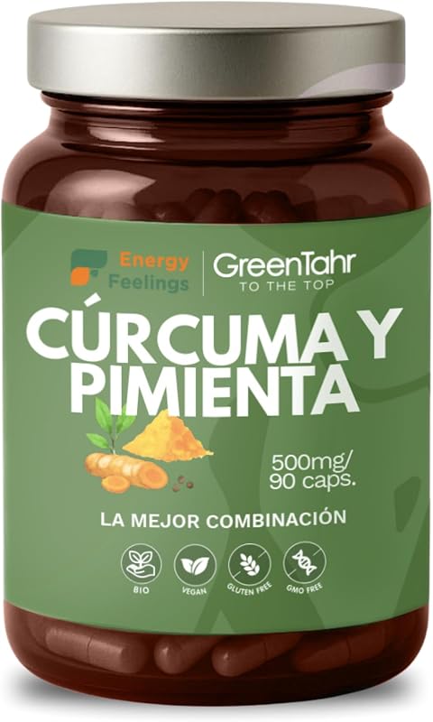 Cúrcuma y Pimienta Negra en Cápsulas de Cultivo Rica en Antioxidantes, Curcumina y Piperina Bio, Vegano, Orgánico, Sin Gluten, 90 Cápsulas, 1500mg — foto 1 de 4