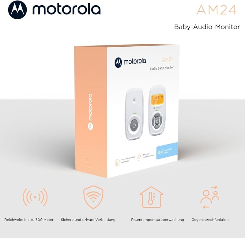 AM24 Babyphone Audio - Digitales Babyfon mit DECT-Technologie zur Audio-Überwachung-Raumtemperaturanzeige- Mikrofon mit hoher Empfindlichkeit und Zweiwege-Sprechfunktion–Weiß