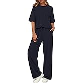 BTFBM Summer Outfits For Women 2026 Two Piece Sets Casual Short Sleeve Spring Tops Wide Leg Pants Matching Lounge Set