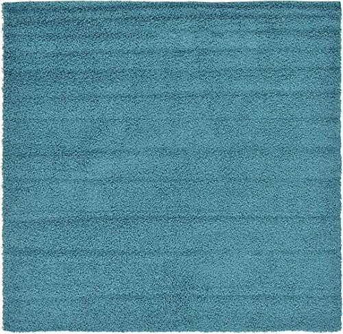 Unique Loom Solid Shag Collection Deep Aqua Blue 8 ft Square Area Rug (8' 2" x 8' 2")