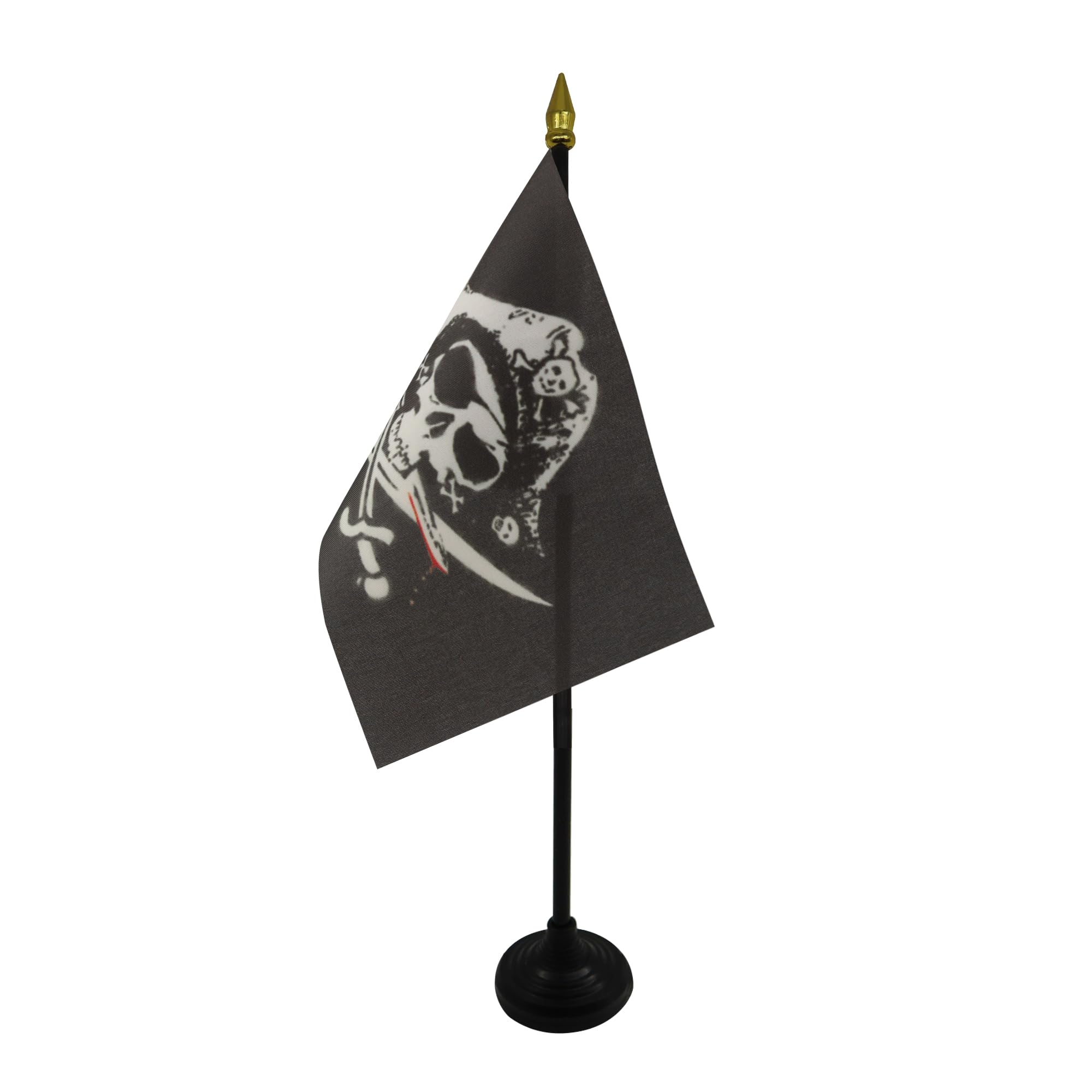 AZ FLAG - Pirate Deadman Chest Triconner Table Flag 4'' x 6'' - Pirates Mini Desk Flag 100% Polyester 15 x 10 cm - Office Mini Banner with 10'' Pole - Golden Spear
