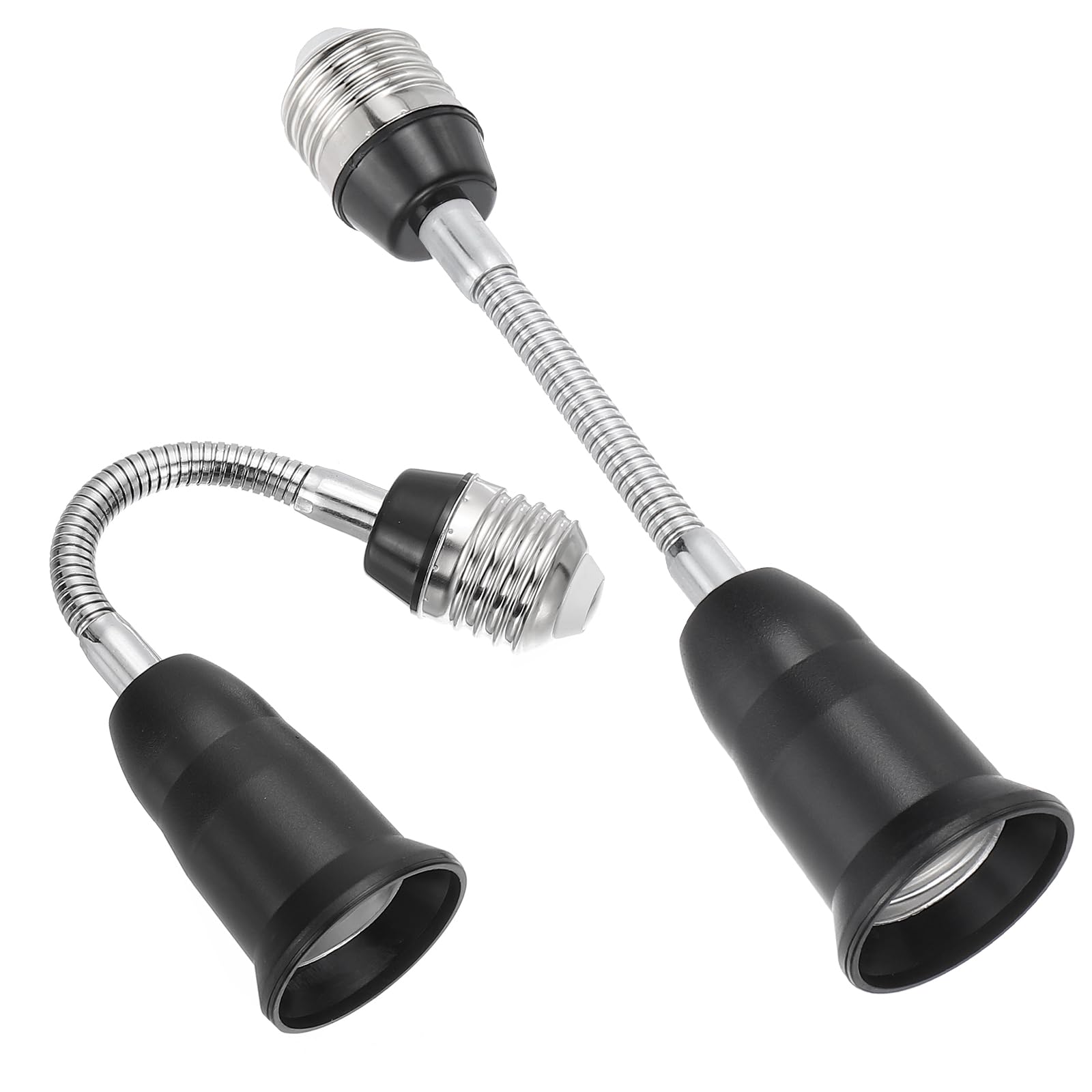PATIKIL 7.9 Inch E26/E27 Light Socket Extender, 2 Pcs Flexible Bulb Socket Extension Adjustable Bulb Extender Adapter for Medium Screw Base Home Lamps, Black