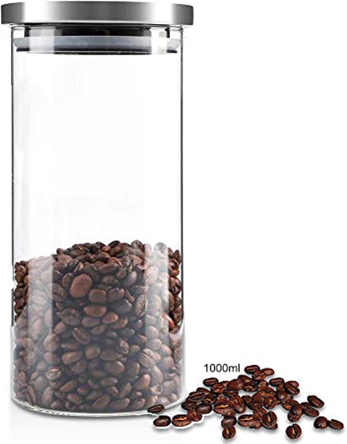 Topiky Coffee Bean Storage Tank,Portable Delicate Stainless Steel Lid Glass Sealed Tank Food Container,1000ml Large Capacity Glass Storage Jar for Coffee Beans,Kitchen Supply(1000ML)