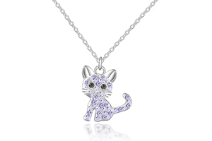 luomart Girls Cat Birthstone Necklace Gifts for Women,Kitty Cats Dog Pendant Necklaces Jewelry for Cat Lovers