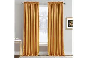 RYB HOME Velvet Curtains 84 inches - Super Soft Home Decor Room Darkening Curtains for Living Room, Thermal Insulated Velvet Drapes for Bedroom Theatre Decoration, W52 x L84 inch, Marigold, 2 Pcs