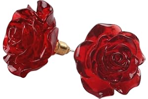 CWB&ADB 925 Silver rose earrings, beautiful blooming carved red rose earrings small resin rose for female teen mother