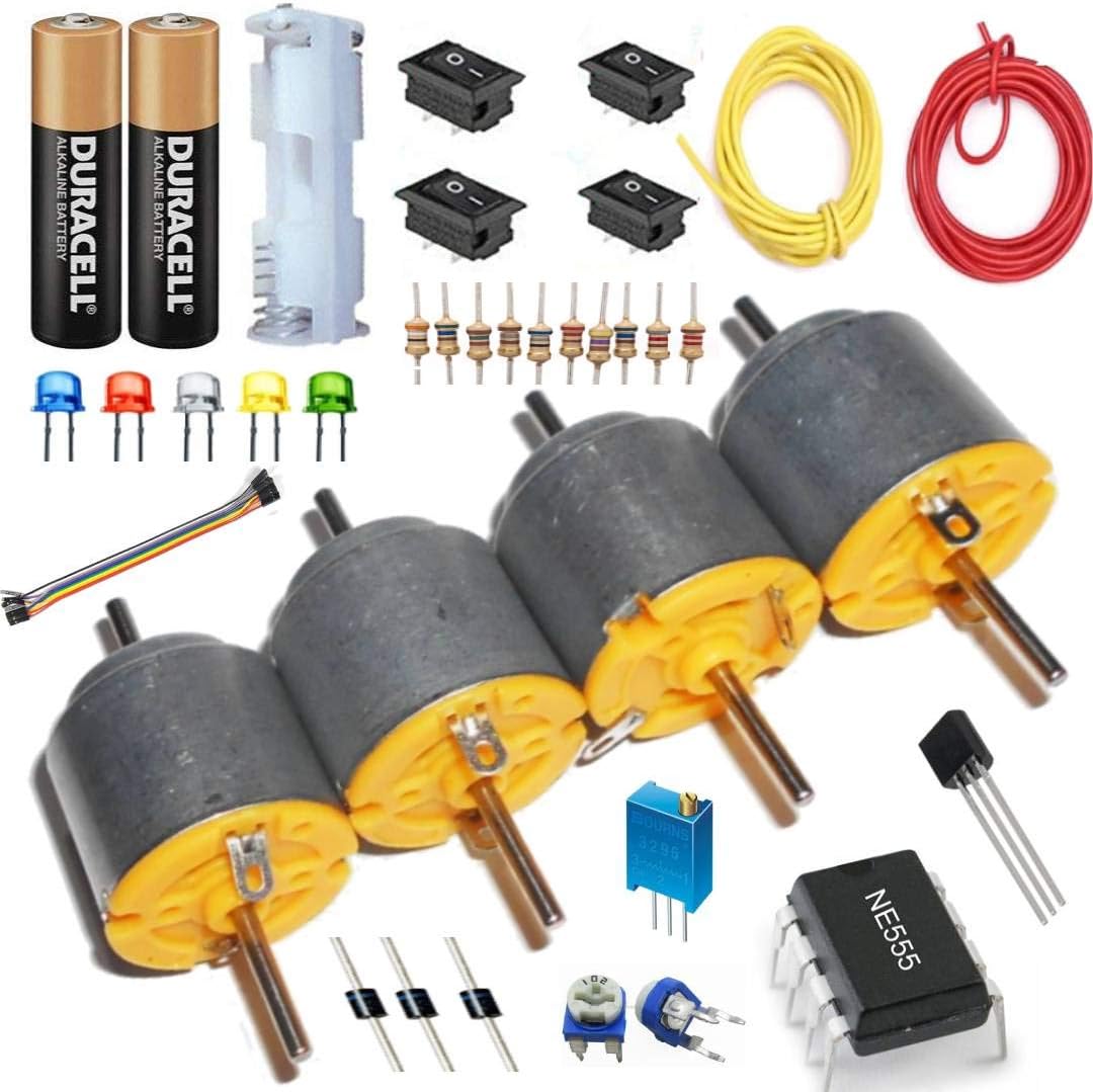 vyga 4 DC Motor Kit Dual Shaft Set with Components for DIY Projects