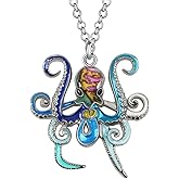 BONSNY Enamel Octopus Necklace Pendant Chain Zinc Alloy Ocean Animals Lovers Gifts for Girls