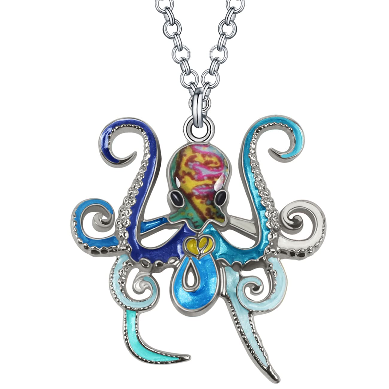 Enamel Alloy Cute Octopus Necklace Ocean Pendant Fashion Jewelry Charms Gifts for Women Girls (Blue)