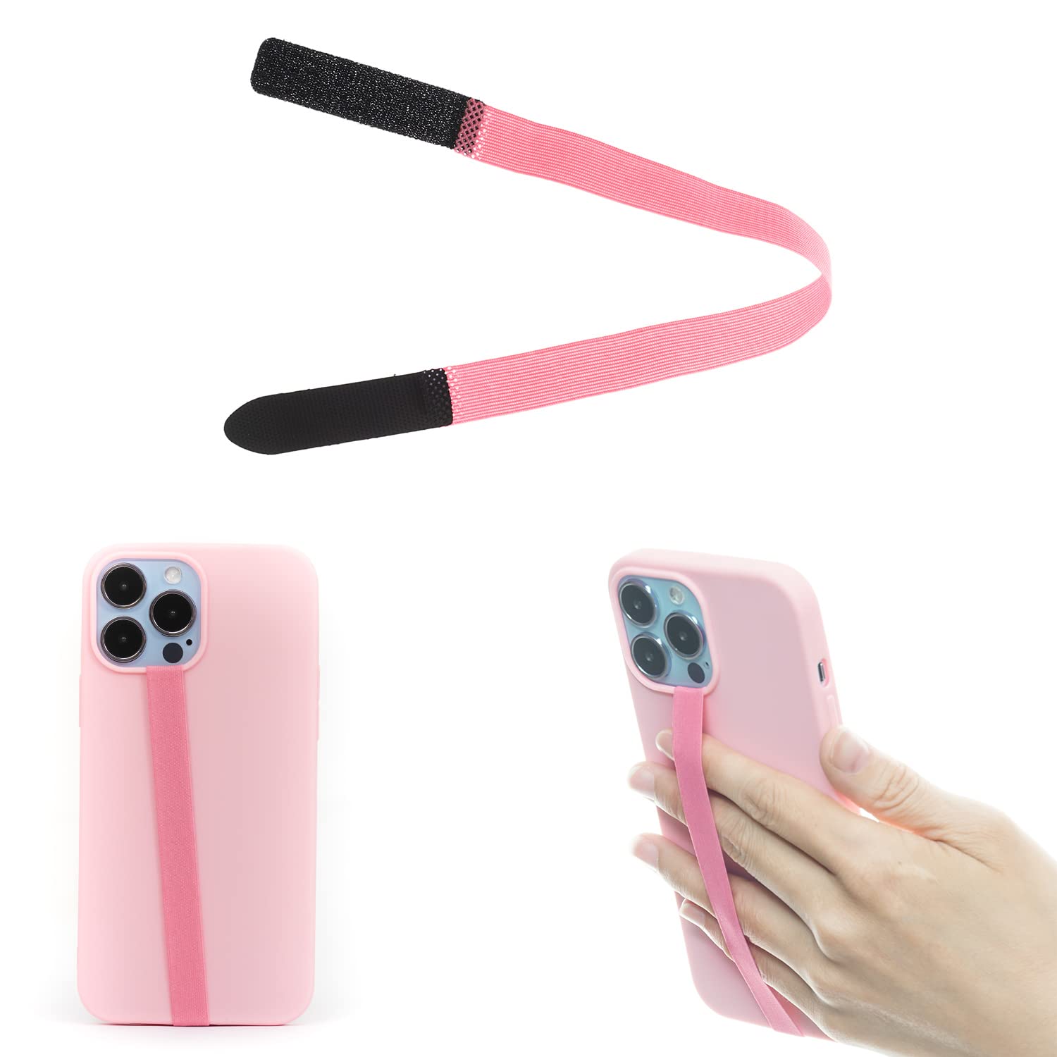 TFY Elastic Phone Strap, Universal Slim Hand Finger Grip, Non-slip Cell Phone Holder, fit Most Smartphones Case - 2 Pieces (Pink)