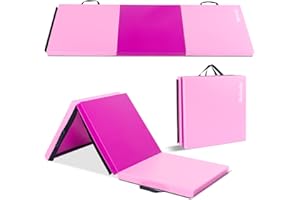 Matladin 6' Folding Tri-fold Gymnastics Gym Exercise Aerobics Mat, 6ft x 2ft x 2in PU Leather Tumbling Mats with Hook & Loop Fastener for Stretching Yoga Cheerleading Martial Arts