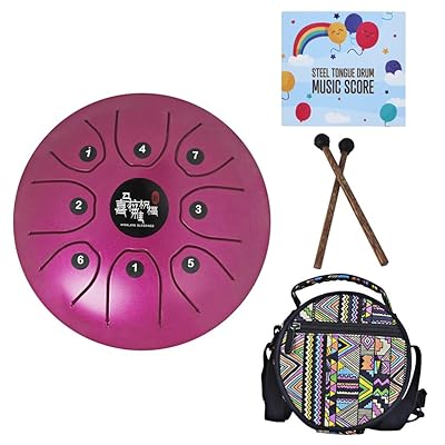 Mowind Steel Tongue Drum Tank Drum C Key 8 Notes 5.5 Inch Percussion Instrument with Drum Mallets Carry Bag Purple