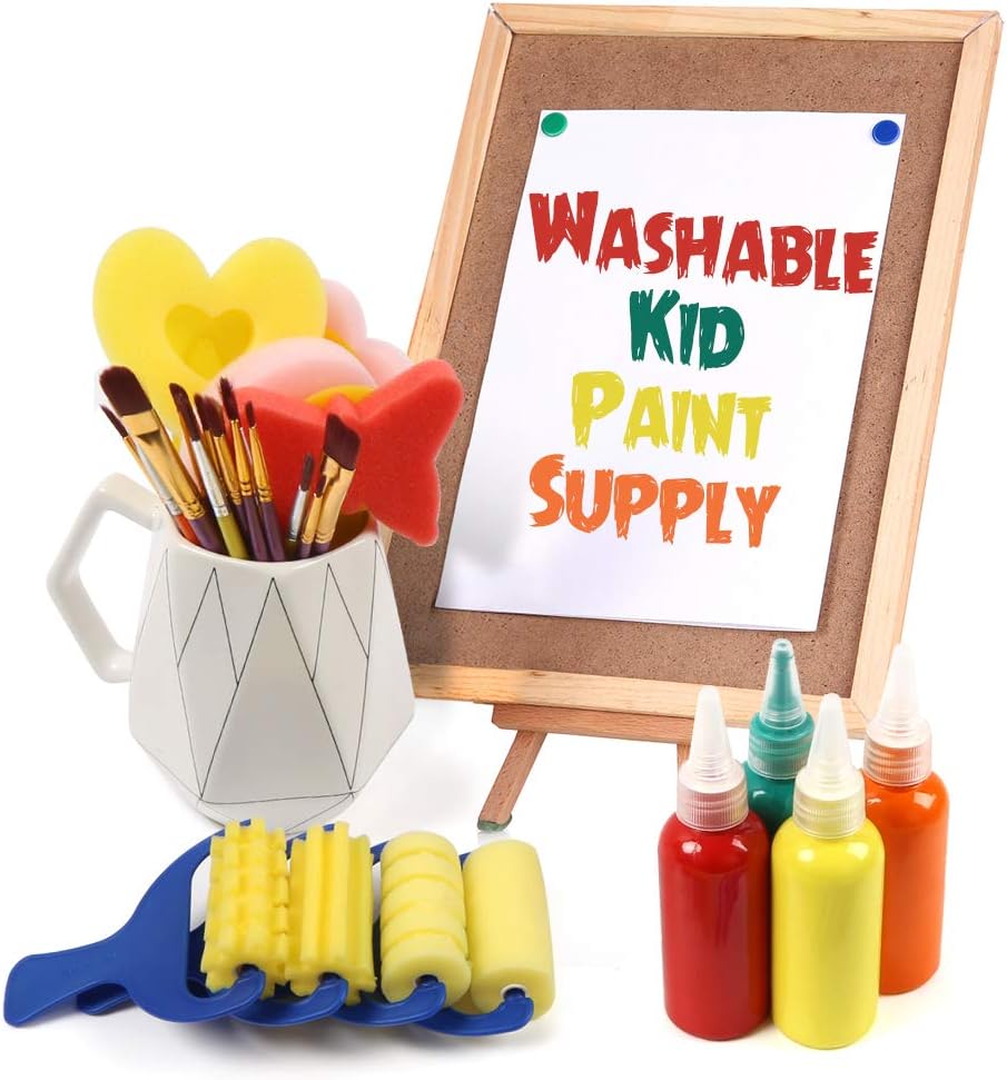BigOtters Washable Finger Paint Set, Early Learning Kids Paint Set with Assorted Sponge Paint Brushes Smock Palette for Kids Home Activity School Prizes Art Party , 34PCS Set: Home Improvement