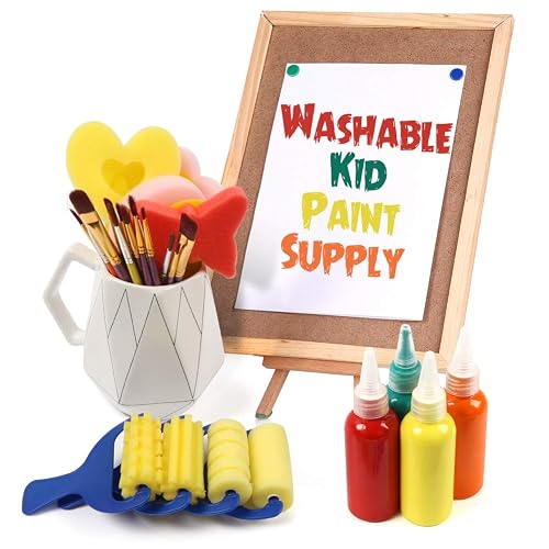 Washable Paint Brushes Set For Toddlers & Kids - 31pcs Non-Toxic Art Supplies With Sponges & Apron