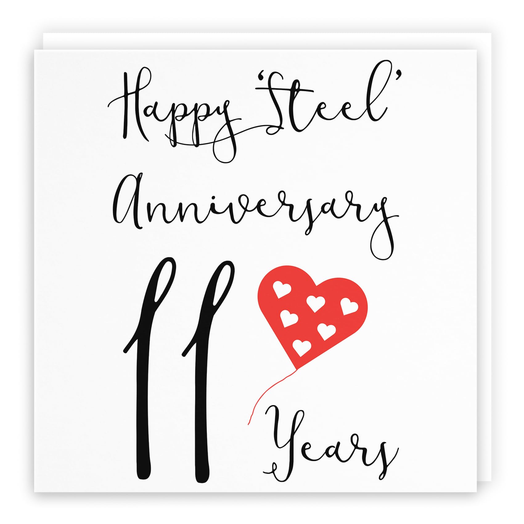 Hunts England - Large 11th Wedding Anniversary Card - Happy Steel Anniversary - 11 Years - Red Heart Collection - Large - 210 x 210 mm - Fun Card - For Him, Her, Couples, etc.
