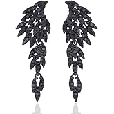 mecresh Retro Statement Angel Wings Wedding Crystal Rhinestone Cluster Chandelier Hollow Dangle Earrings Clip for Women's Day