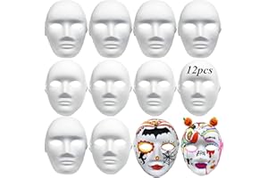 Qyyiguf 12 Pieces DIY Full Face Masks,Paper Mache Mask,White Craft Masks,Paintable Paper Mask,Cosplay Masquerade Mask for Party,DIY Creativity,Halloween(Men and Women)