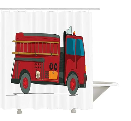 Yeuss Rideau De Douche De Camion De Pompiers Dessin Animé
