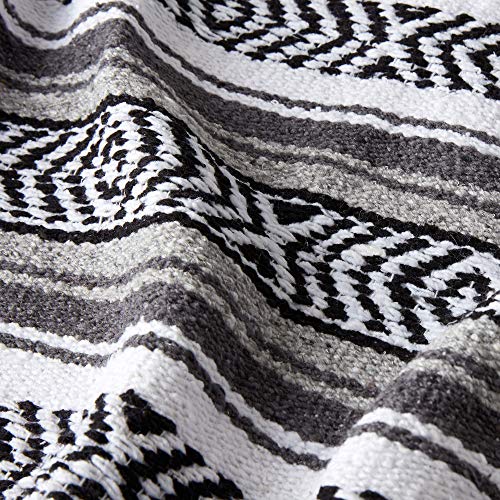 Mexican Serape Blanket| Classic Artisan Throw | Woven Falsa in Traditional Colors | Beach, Camping, Couch, Sofa, Picnic or Yoga Blanket | Gray Ash