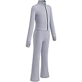 ZYXWVU Stylish Girls 2-Piece Tracksuit Set - Light Gray Jogging Suit with Turtleneck Top & Flared Pants