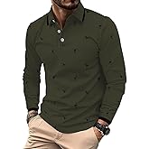 DEEX Men's Long Sleeve Polo Shirts 2025 Fashion Casual Polo T Shirt Slim Fit Shirt Collared Office Work Golf Polo Shirt