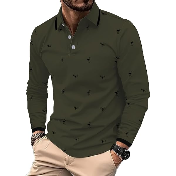 ROOMLINE S Beige Men's Polo Shirts Long Sleeve 2025 Casual Polo T