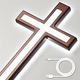 MoSavris Crucifix Wall Cross, Handmade Wood Cross with LED Light, Wall Decor for Faith and Blessing, Christian Gifts, 13 Inch