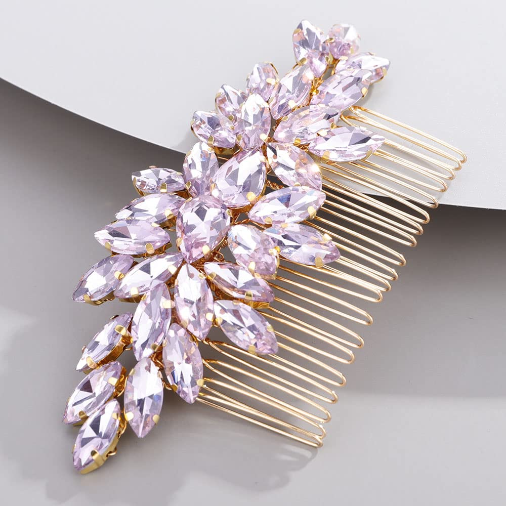 Chargances Crystal Bridal Hair Comb Lavender Wedding Rhinestonel Hair Side Comb Fashion Hair Clip Handmade Hair Accessories for Bride Wedding Prom Flower Girl Headpieces (Lavender)
