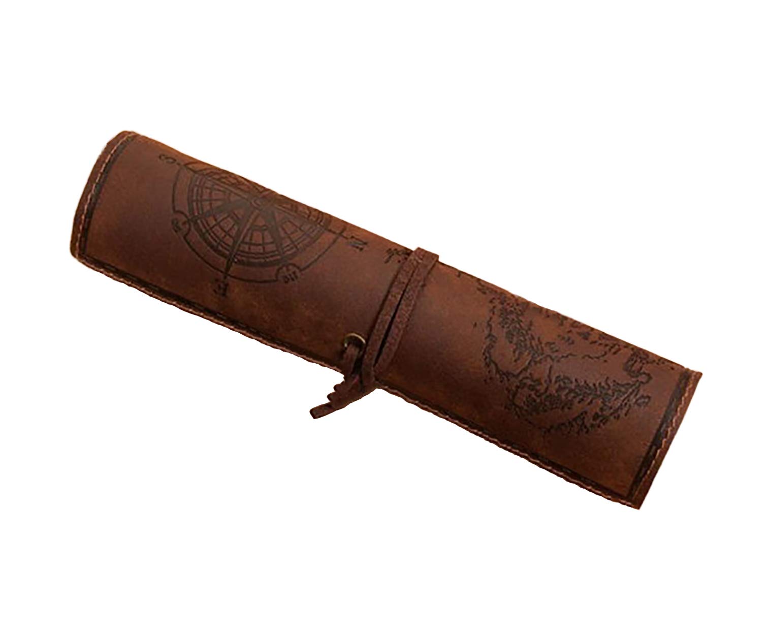 Leuchtbox Pencil roll, pencil case, imitation leather, vintage artist case, retro pencil case, pencil roll, pirate look with printed treasure map (dark brown (rough surface))